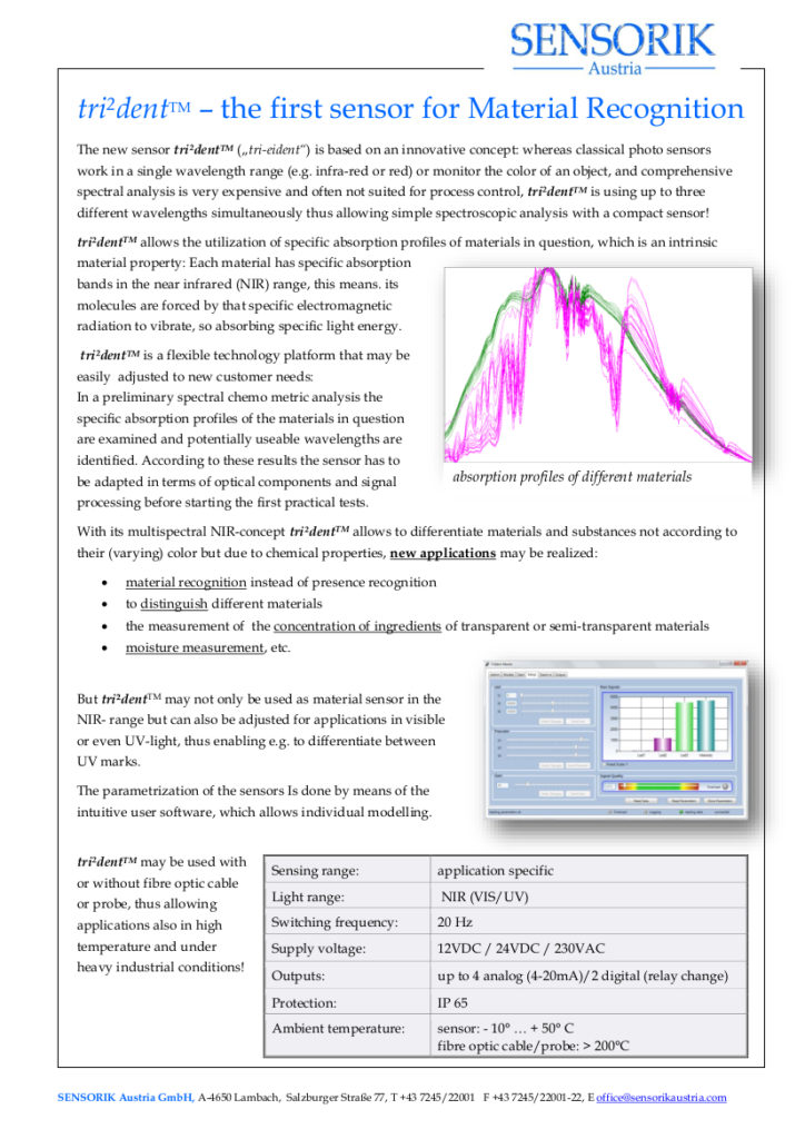 NIR multispectral sensor - material sensor tri²dent - Sensorik Austria